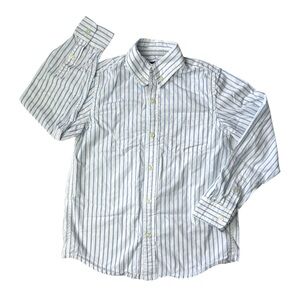 E•Land Striped Cotton Button Shirt Long Sleeve White Blue 8